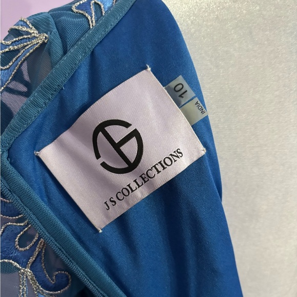 JS Collections Blue Appliqué Gown - Picture 4 of 8